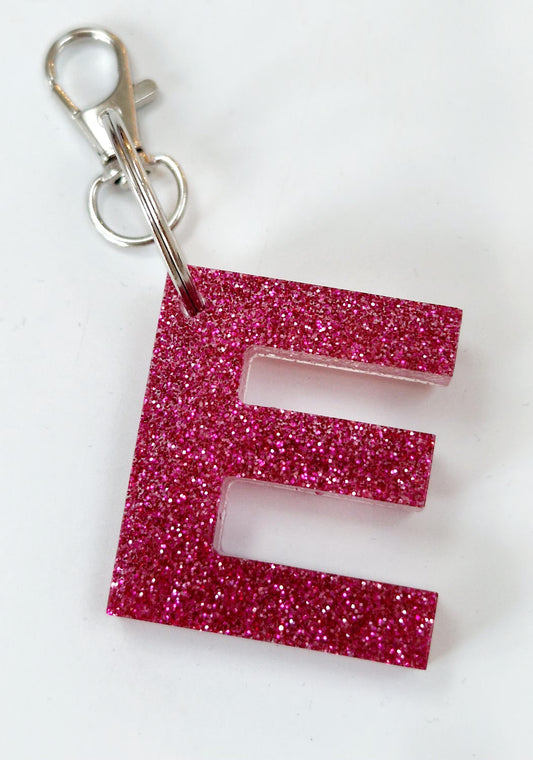 Resin Fine Glitter Letter Keyring Bag Charm