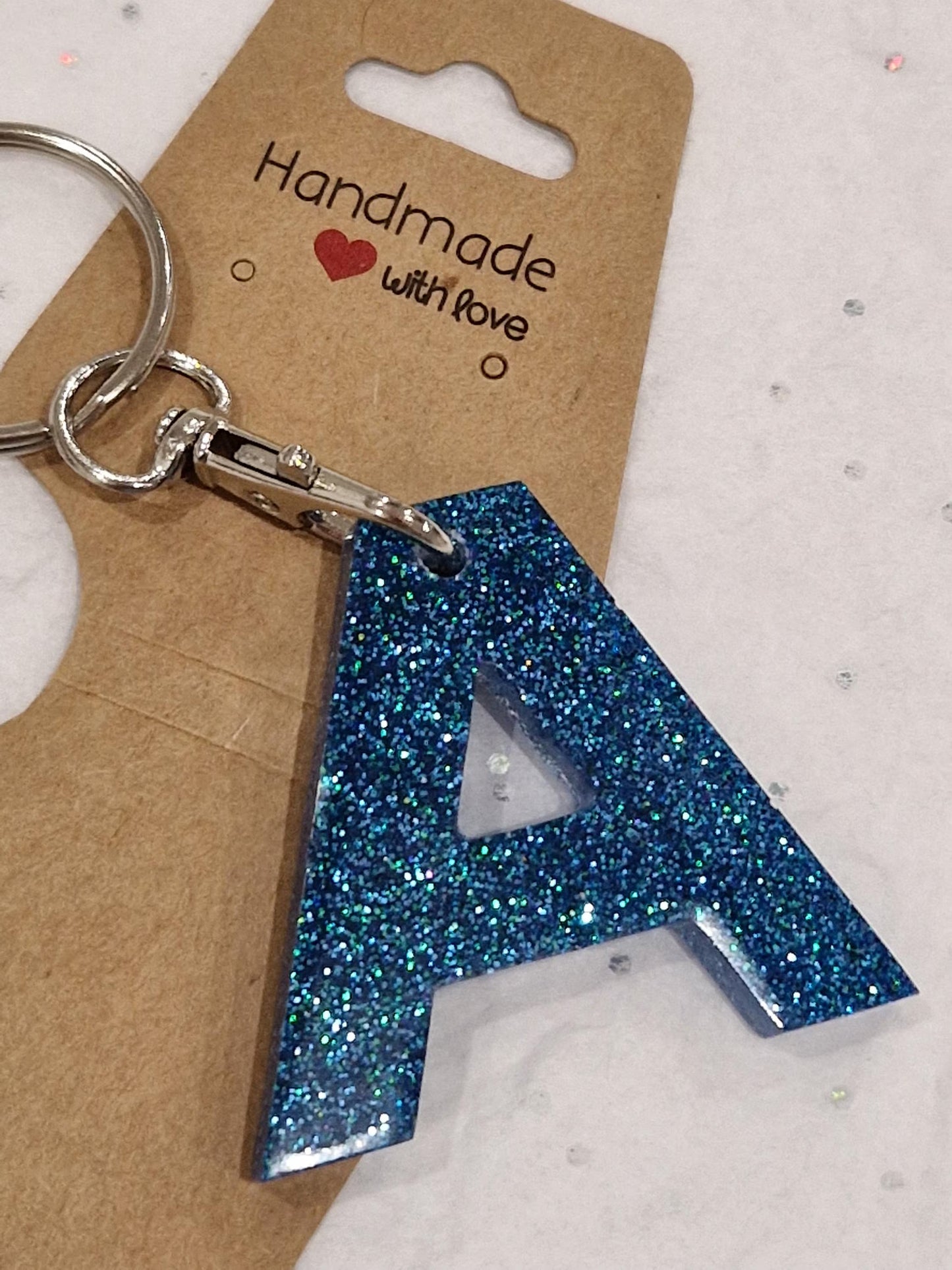 Resin Fine Glitter Letter Keyring Bag Charm