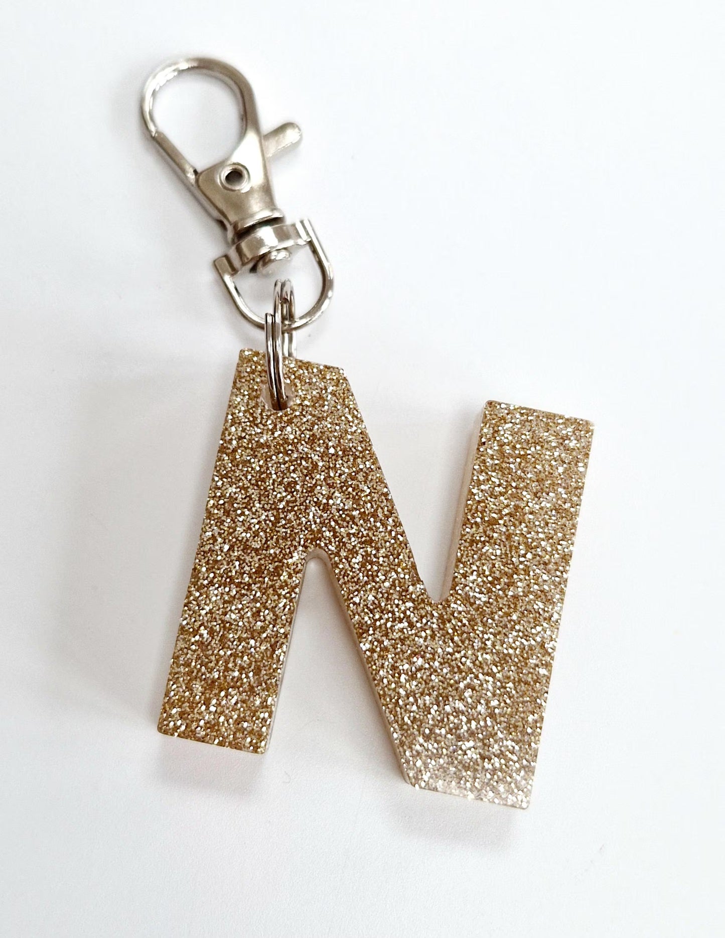 Resin Fine Glitter Letter Keyring Bag Charm