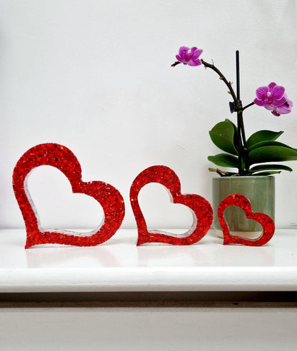 Resin Chunky Glitter Freestanding Love Hearts