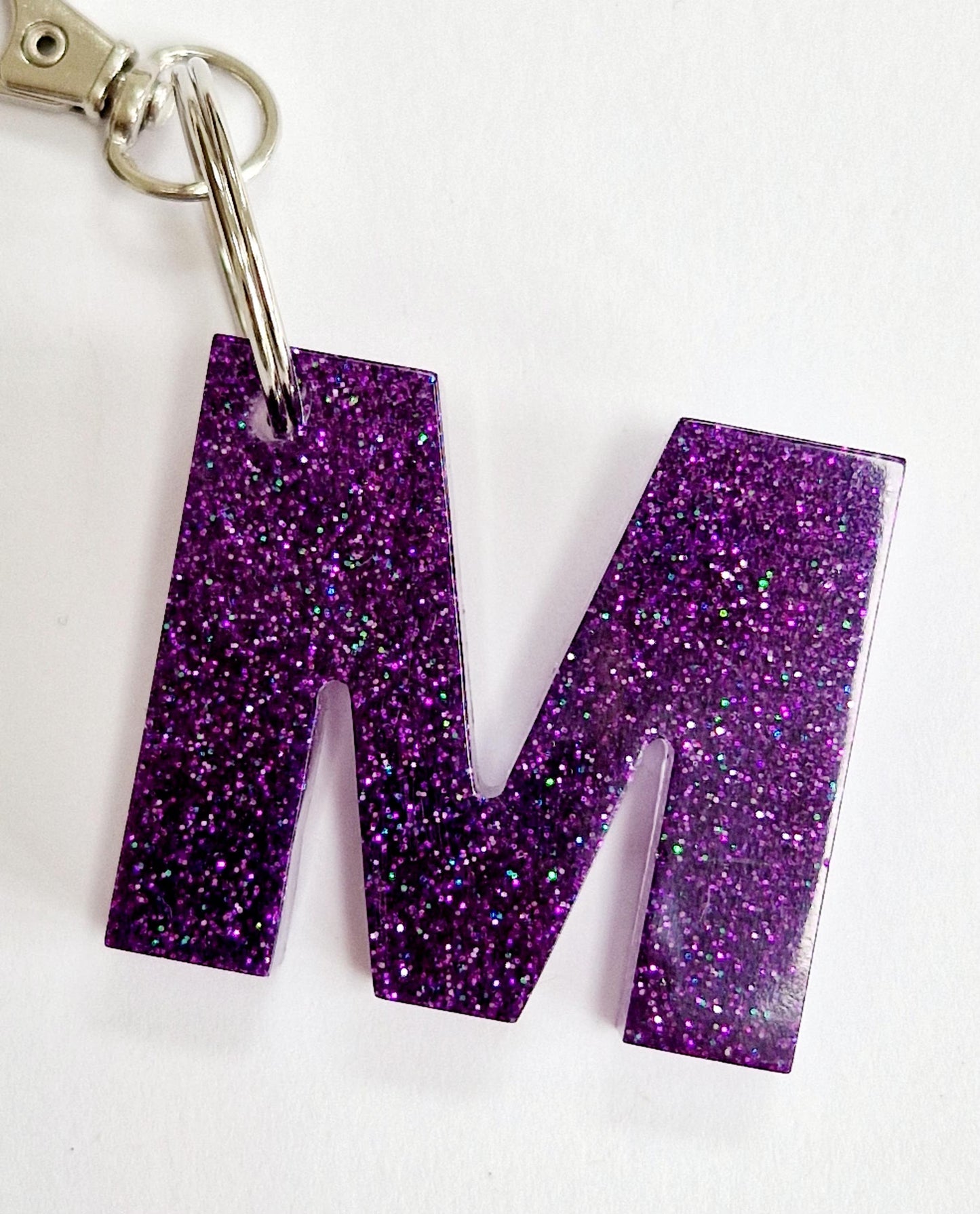 Resin Fine Glitter Letter Keyring Bag Charm