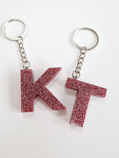 Resin Fine Glitter Letter Keyring Bag Charm