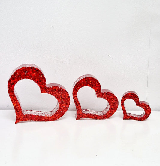 Resin Chunky Glitter Freestanding Love Hearts